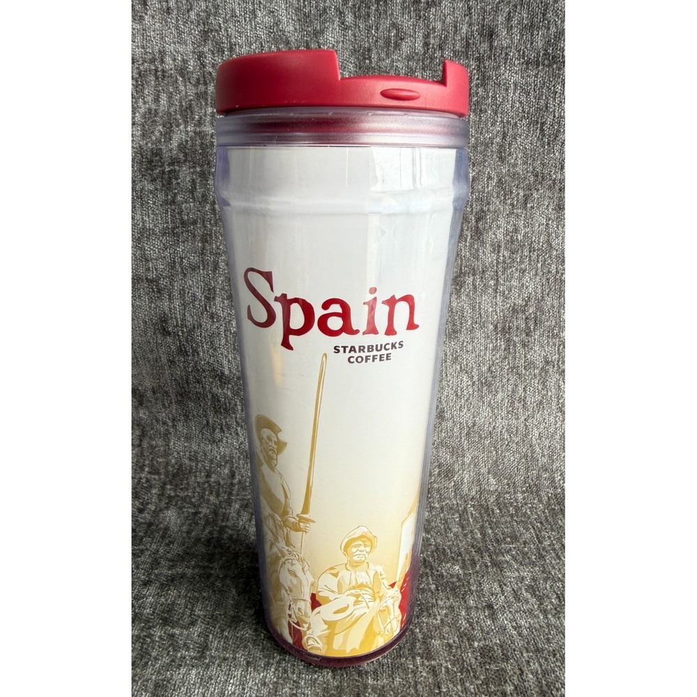 Starbucks Spain Espana Collector‎ Series Clear Plastic Travel Tumbler 16 oz